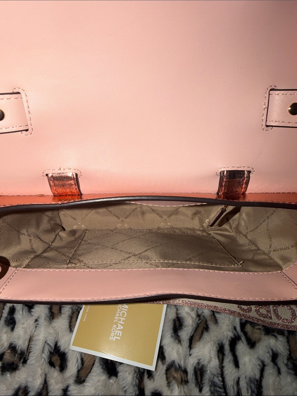 Michael Kors Metallic Rose Manhatten Satchel with Matching Card Case - Picture 11 of 15